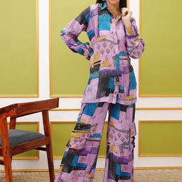 Vishudh Purple Printed Long Sleeves Shirt With Trouser-picture-34