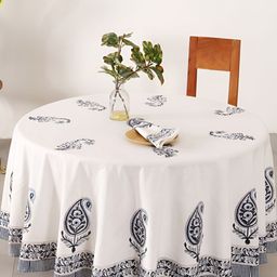 HANDICRAFT PALACE Blue Floral Printed Cotton 4 Seater Round Table Cover With Napkin Set-picture-21