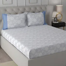 MASPAR Blue Floral Printed 200TC Cotton Single Bedsheet With 2 Pillow Cover-picture-26
