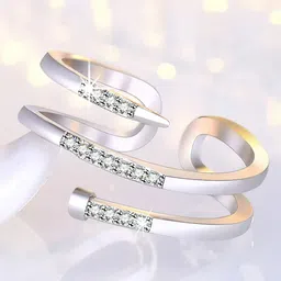 Fashion Frill Silver Plated American Diamond Studded Adjustable Finger Ring-image-2
