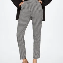 MANGO Women Black & White Checked Sustainable Trousers-image-84
