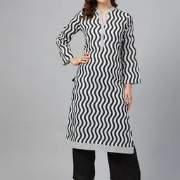 Biba Women Black & White Printed Straight Kurta-picture-13