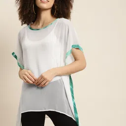 Qurvii White & Green Georgette Kaftan Top-picture-39