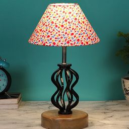 Devansh White ,Pink & Blue Cotton Floral Printed Table Lamp With wood Base-picture-32
