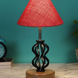 Devansh Pink & Black Solid Jute Table lamp with Wood Base-picture-43
