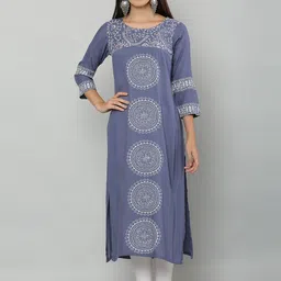 DEGE Women Blue & White Ethnic Motifs Printed Block Print Kurta-image-27