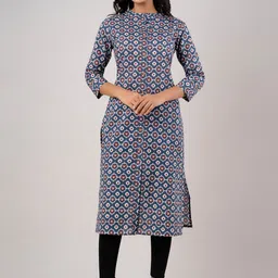 FERANOID Geometric Block Print Cotton Kurta-image-0