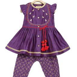 Tiber Taber Girls Floral Embroidered Chanderi Silk Kurti with Salwar-picture-51