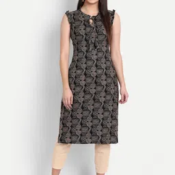 HK colours of fashion Women Black & White Printed Keyhole Neck Kurta-image-35