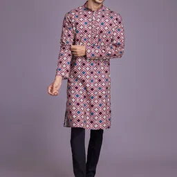 SHUBHVASTRA Geometric Printed Mandarin Collar Straight Kurta-picture-21