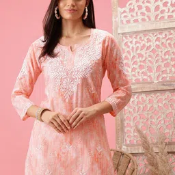 ADA Round Neck Embroidered Pure Cotton Kurti-picture-0