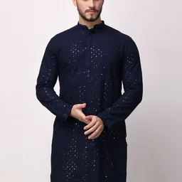 ROYAL KURTA Geometric Embroidered Mandarin Collar Kurta-picture-30
