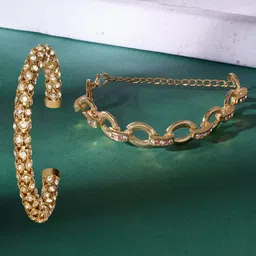 Zaveri Pearls Set of 2 Gold-Plated Austrian Diamonds Studded Wraparound Bracelets-picture-34