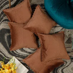 HOSTA HOMES Rust Set of 5 Velvet Square Cushion Covers-picture-3