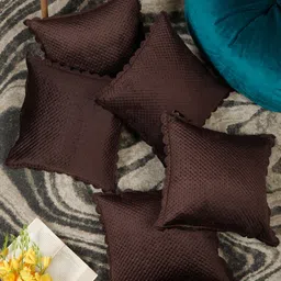 HOSTA HOMES Brown Set of 5 Velvet Square Cushion Covers-picture-1