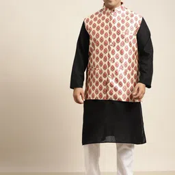 SOJANYA PLUS Men Plus Size Black Solid Kurta & Churidar Comes With a Nehru Jacket-picture-42