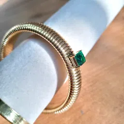 AMOSSH 18K Gold Plated Anti Tarnish Green Zircon Studded Bangle-image-3