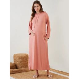 The Kaftan Company Peach Hooded Rib Maternity Dress-picture-16