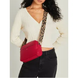 Accessorize London Women's Red Webbing Curved Camera Sling Bag-picture-30
