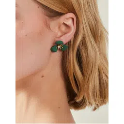 Accessorize London Women Green Enamel Floral Stud Earrings-image-95