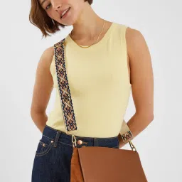 Accessorize London Women Tan Webbing Strap Suedette Sling Bag-image-7