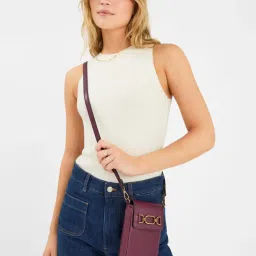 Accessorize London Women Burgundy Snaffle Crossbody Bag-image-5