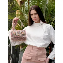 Odette Women Pink Suede Embellished Clutch-image-24