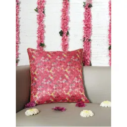 Zeba World Cushion Cover for Sofa Bed Brocade Silk Motif with Cord Piping Multicolor (16x16 inches)-picture-17