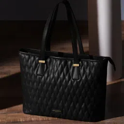 Accessorize London Womens Faux Leather Black Lannister Quilted Tote Bag-image-51