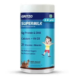 Gritzo SuperMilk Overall Growth (2-6y), 6g Protein (Double Chocolate, 400g) | Zero Refined Sugar, 21 Vitamins & Minerals image 5