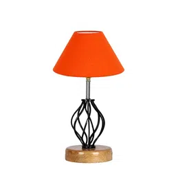 devansh Angela Orange Cotton Table Lamp With Wood & Iron Base image 1