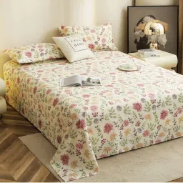 Story@Home 300 Tc Microfiber King Size Floral Flat Bedsheet with 2 Pillow Covers-picture-28