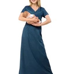 PIU Womens Cotton Pleated Feeding Nighty Blue-image-23