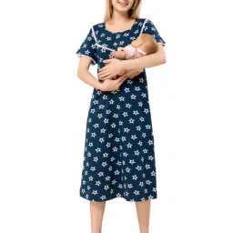 PIU Womens Knitted Cotton Maternity Nighty Blue-image-13