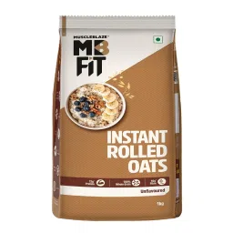 MuscleBlaze Fit Instant Oats | 12 g Protein, 100% Rolled Oats, High in Protein & Fibre, No Added Sugar, Breakfast Cereals for Weight Management - 1 kg, Unflavoured-image-63