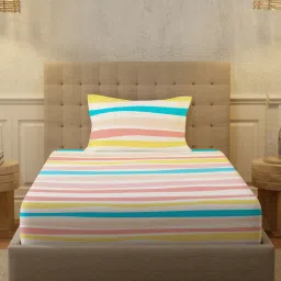 Urban Space Serene Cotton Bedsheets for Single Bed with Pillow Cover-Multi Colour-Pastel-picture-14