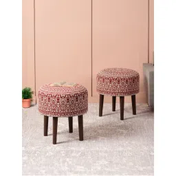Nestroots Red Cotton Wooden Ottoman (Pack of 2)-image-22