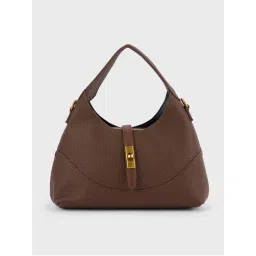 Twenty Dresses by Nykaa Fashion Brown Textured Buckle Detail Small Hand Bag-image-96