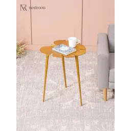Nestroots Cosmo Aluminium Leaf End Table in Gold Color image 1