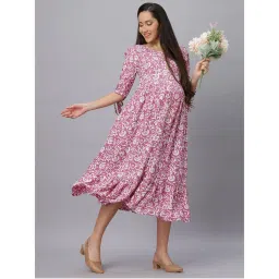 Mamma's Maternity Purple Abstract Rayon Maternity/Feeding Dress-picture-10