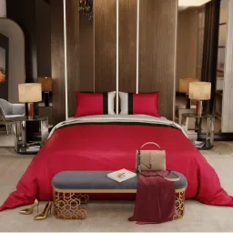 Stoa Paris Satin Comforter Set for King Size Bed, Vogue - Red with 2 Pillow Cover image 1