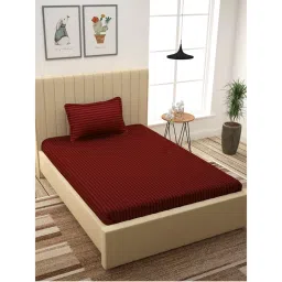 Story@Home 300 TC Cotton Satin Stripes Single Bedsheet with 1 Pillow Cover Maroon-picture-19