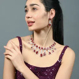 Odette Red Alloy Stone Studded Jewellery Set-image-22