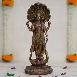 eCraftIndia Cold Cast Bronze Resin Lord Vishnu On A Lotus Statue image 2