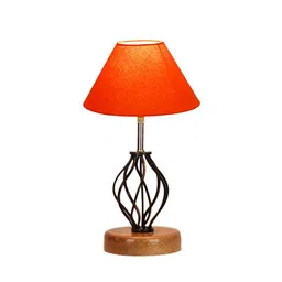 devansh Angela Orange Cotton Table Lamp With Wood & Iron Base image 2
