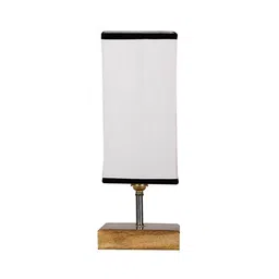 devansh Eulalie White & Black Cotton Table Lamp With Square Natural Wood Base image 2