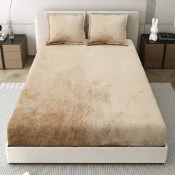 JAIPUR FABRIC Luxurious Beige Soft Velvet Finish Double Bedsheet With Matching Pillow Covers (Queen)-image-27