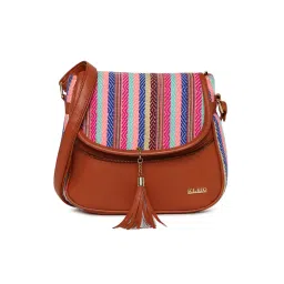 KLEIO Stylish Jacquard PU Leather Side Cross Body Tan Sling Handbag (HO8005KL-TA)-picture-10