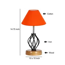 devansh Angela Orange Cotton Table Lamp With Wood & Iron Base image 4