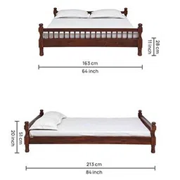 globally indian Wood Turner Solid Wood Queen Size Non Storage Bed in Honey Oak Finish image 5